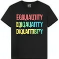 Colorful Equality Graphic Black TShirt Unique Jumbled Design Neck