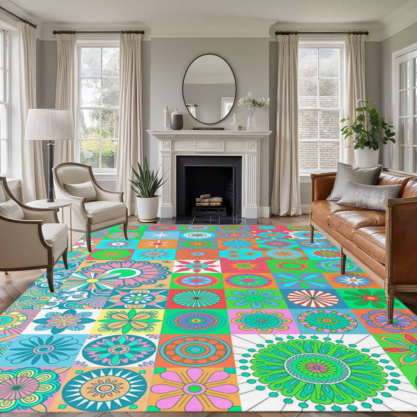 Colorful Ethnic Area Rugs 5'x8', Washable Small Throw Rugs for ...