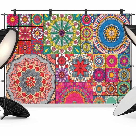 Colorful Ethnic Backdrop for Photoshoot,Photography Photo Studio Background Wall Backdrop,Modern Abstract National Geometric Red Back Drop Banner Panel for Portraits Wedding Live Streaming 7x5Ft