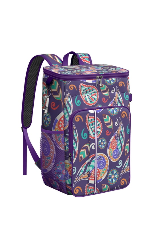 Colorful Ethnic Cooler Backpack - 20L Insulated Lunch Bag with Exotic Abstract Pattern, Lightweight & Durable for Camping, Beach & Road Trips