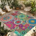 thumbnail image 1 of Colorful Ethnic Outdoor Rug 5x8 Ft - Reversible Patio Rug Outdoor Camping Rugs, National Modern Geometric Red Green Washable Indoor Outdoor Area Rugs, Non-Slip Outdoor Carpet Runner for Deck/Porch, 1 of 8