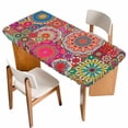 thumbnail image 1 of Colorful Ethnic Table Cloths for 4 Foot Rectangle Tables, Modern Abstract National Geometric Red Patio Waterproof Elastic Fitted Tablecloths, Washable Rectangular Table Cover for Camping, 1 of 8