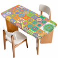 thumbnail image 1 of Colorful Ethnic Table Cloths for 5 Foot Rectangle Tables, Modern Abstract National Geometric Green Patio Waterproof Elastic Fitted Tablecloths, Washable Rectangular Table Cover for Camping, 1 of 8