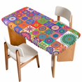 thumbnail image 1 of Colorful Ethnic Table Cloths for 5 Foot Rectangle Tables, Modern Abstract National Geometric Purple Patio Waterproof Elastic Fitted Tablecloths, Washable Rectangular Table Cover for Camping, 1 of 8