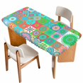 thumbnail image 1 of Colorful Ethnic Table Cloths for 5 Foot Rectangle Tables, Modern Abstract National Geometric Teal Patio Waterproof Elastic Fitted Tablecloths, Washable Rectangular Table Cover for Camping, 1 of 8
