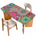 thumbnail image 1 of Colorful Ethnic Table Cloths for 5 Foot Rectangle Tables, National Modern Geometric Red Green Patio Waterproof Elastic Fitted Tablecloths, Washable Rectangular Table Cover for Camping, 1 of 8