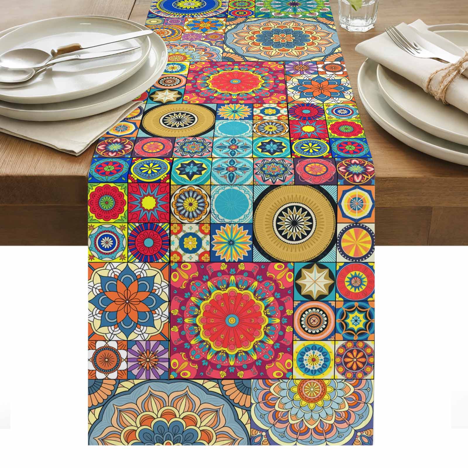 Colorful Ethnic Table Runner - 48 Inch Long, Kitchen Dining Table ...