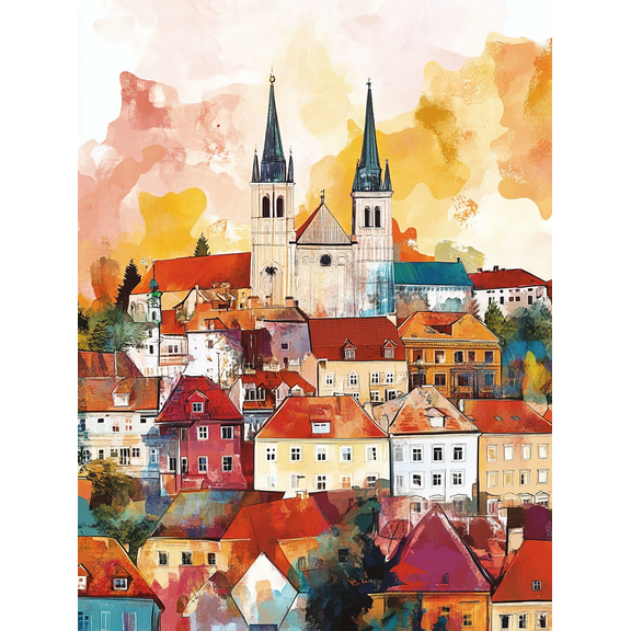 Colorful European Cityscape Canvas Painting/Wall Art Suitable for Living Room Bedroom Office Dining Room and Hallway Decoration.