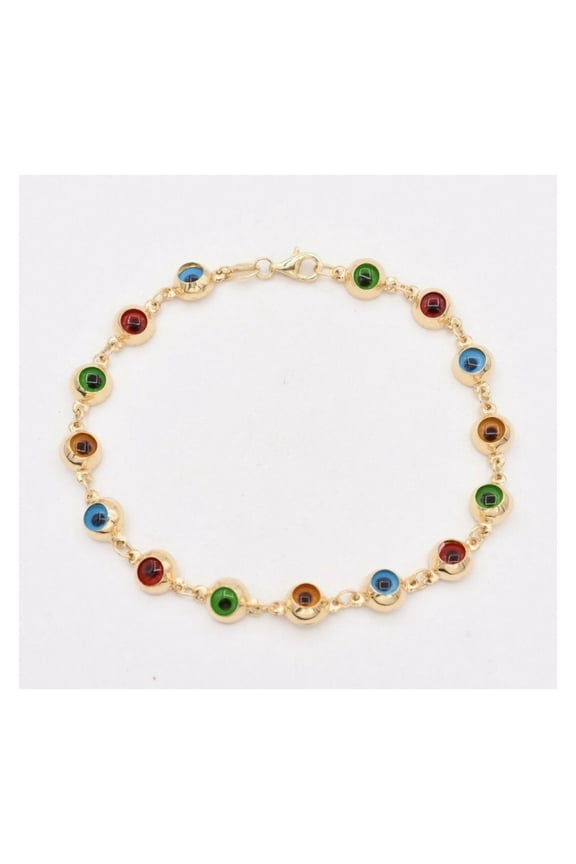 Colorful Evil Eye Station Women's Adult Bracelet 14K Yellow Gold, 4.69 Gr - Goldum NYC