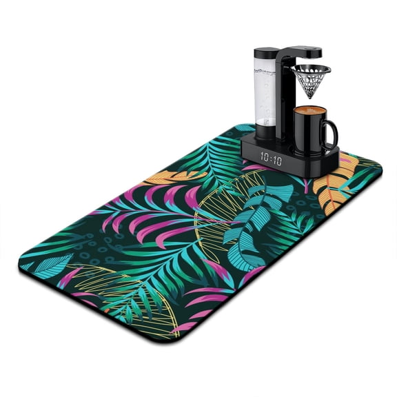 Colorful Exotic Coffee Maker Mat - Beach Vacation Print, 4-Layer Construction, Slip-Resistant