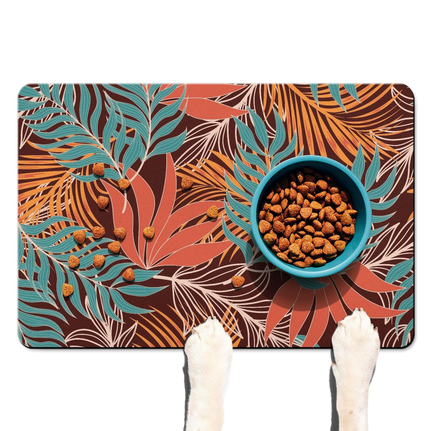 Image showcasing Colorful Exotic Dog Food Mat with Tropical Leaf and Jungle Leaves ...