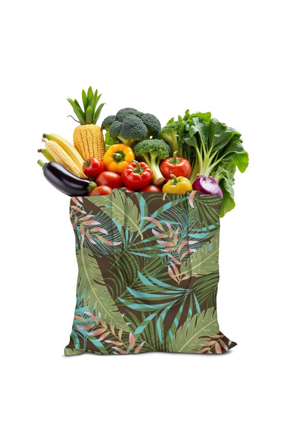 Colorful Exotic Floral Canvas Shopping Tote, Reusable and Foldable Handbag for Women, Palm Inspired Summer Bag, Ideal for Grocery, School, or Resort Trips