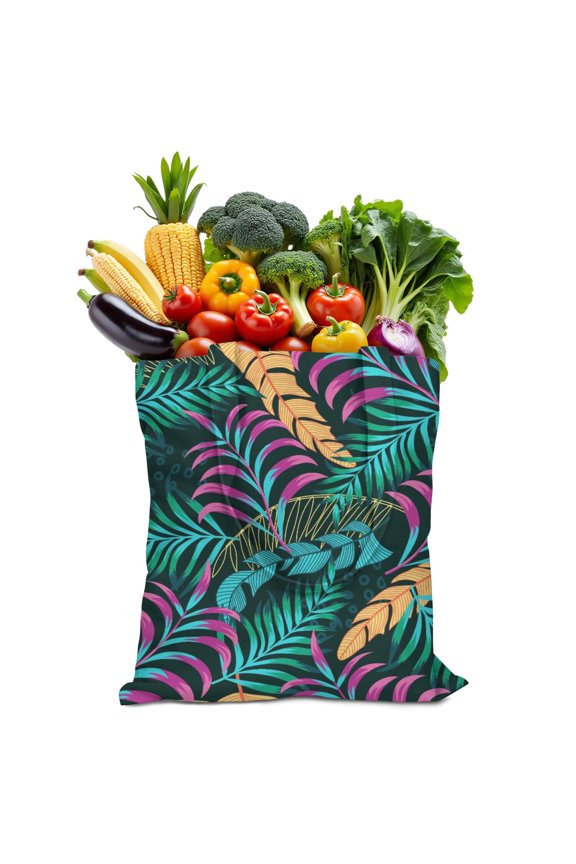 Colorful Exotic Floral Canvas Shopping Tote, Reusable and Foldable Handbag for Women, Palm Inspired Summer Bag, Ideal for Grocery, School, or Resort Trips