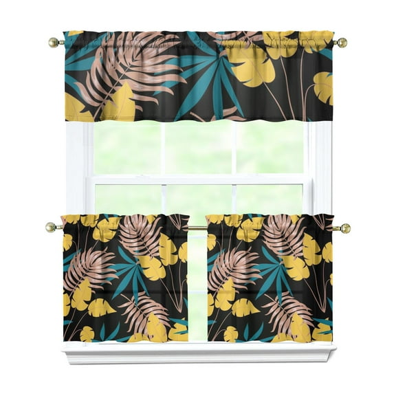 Colorful Exotic Tier Curtains 3-Pack - Aloha Tropical Plant Valance & Panels for Kitchen