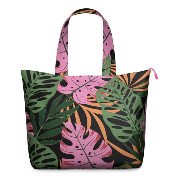 Colorful Exotic Weekender Bag Hawaiian Palm Leaf Travel Duffel with Tropical Plant Print, Jungle Leaves Floral Aloha Design, Botanical Carry-On Bag