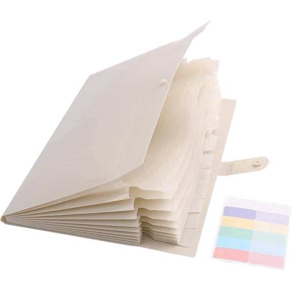 Colorful Expanding File Folder, 12 Pockets Folder with Colored Labels Portable Accordion File Organizer A4 Letter Size for Document, Paper Bill Receipt Organizer for Office School (Beige)