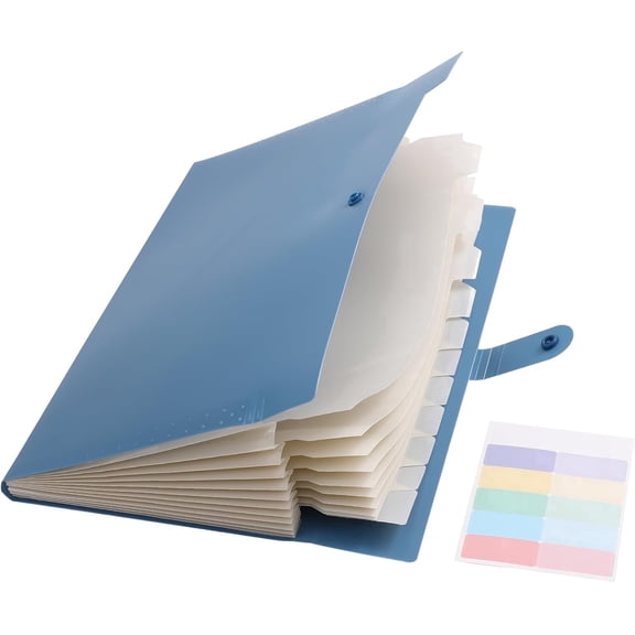 Colorful Expanding File Folder, 12 Pockets Folder with Colored Labels Portable Accordion File Organizer A4 Letter Size for Document, Paper Bill Receipt Organizer for Office School (Blue)