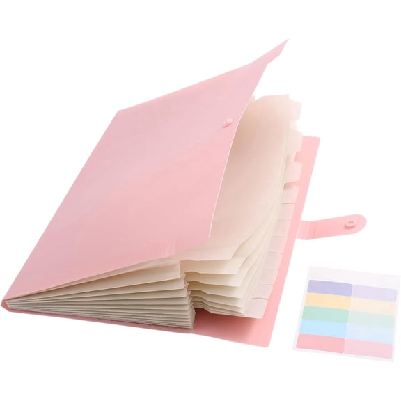 Colorful Expanding File Folder, 12 Pockets Folder with Colored Labels Portable Accordion File Organizer A4 Letter Size for Document, Paper Bill Receipt Organizer for Office School (Pink)