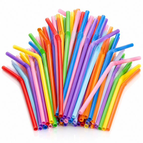 Colorful Extra Long Flexible Drinking Straws Bendy Disposable Plastic Drinking Straws 100 Pack 10.2 inch Tall