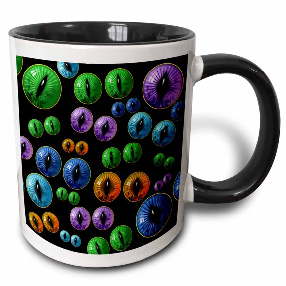 3drose, Colorful Eyeballs Staring from Black Background, 11oz Two-tone Black Mug