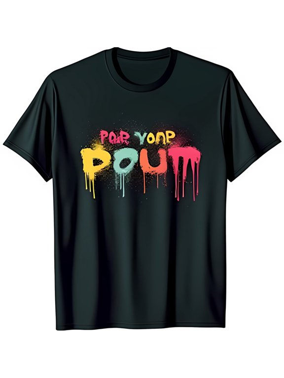 Colorful FOR YOUR DOUBT Graphic Black T-Shirt Short Sleeve Neck