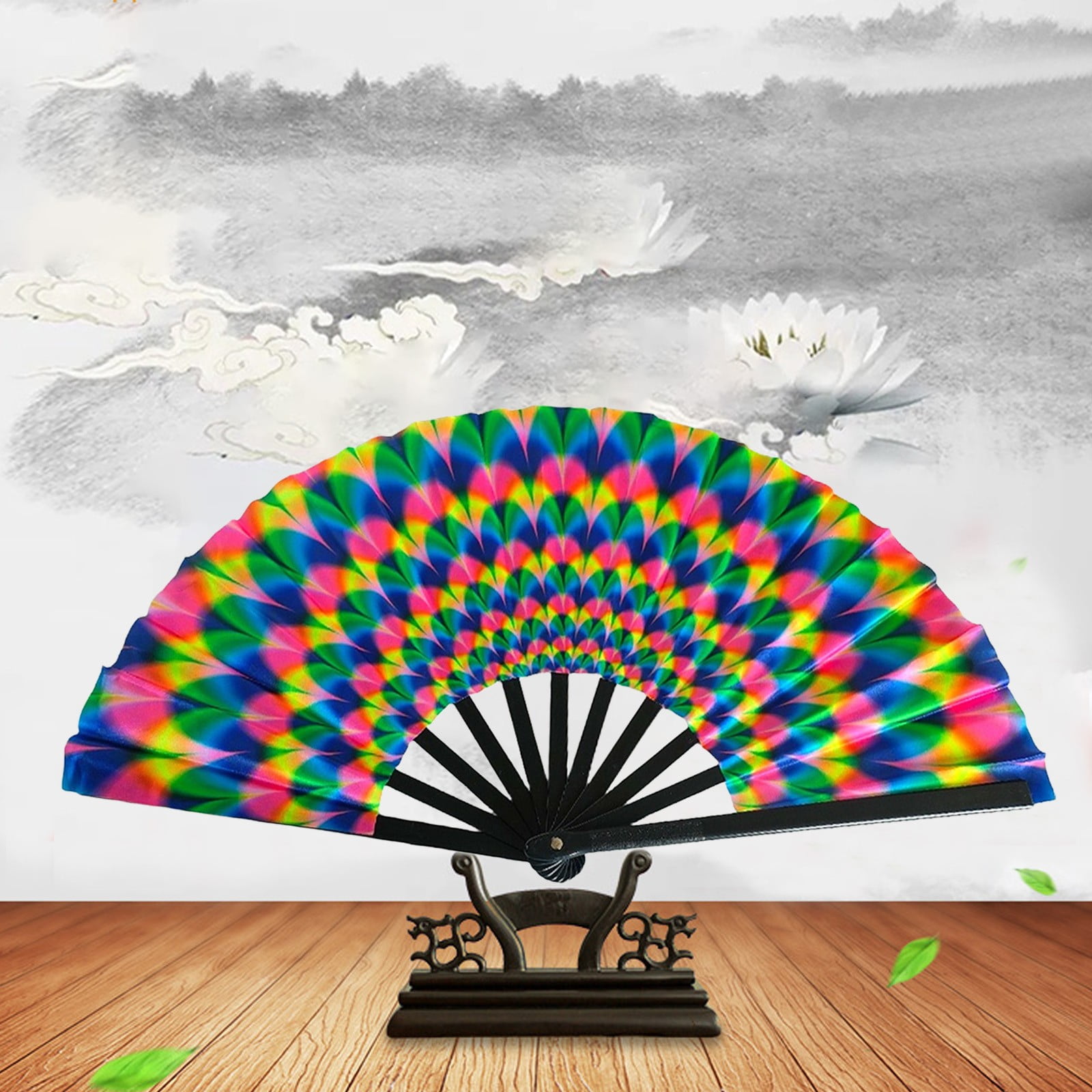 Colorful Fabric Folding Hand Fan , Multi-Color Light Effects, Portable ...