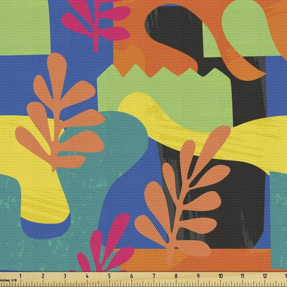 Ambesonne Colorful Fabric by the Yard Upholstery, Leaves and Curves Digi Art, 1 Yard, Multicolor