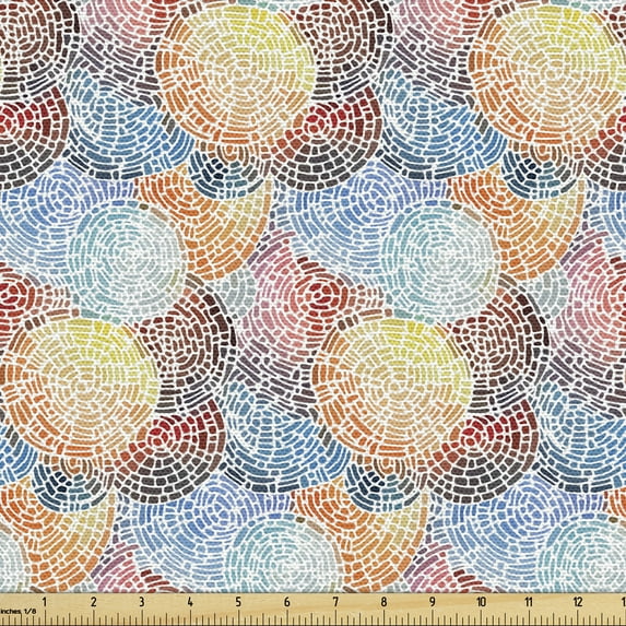 Colorful Fabric by the Yard, Abstract Tracery of Geometric Overlapped Circular Shapes with Gradient Modules, Upholstery Fabric for Dining Chairs Home Decor Accents, 2 Yards, Multicolor by Ambesonne