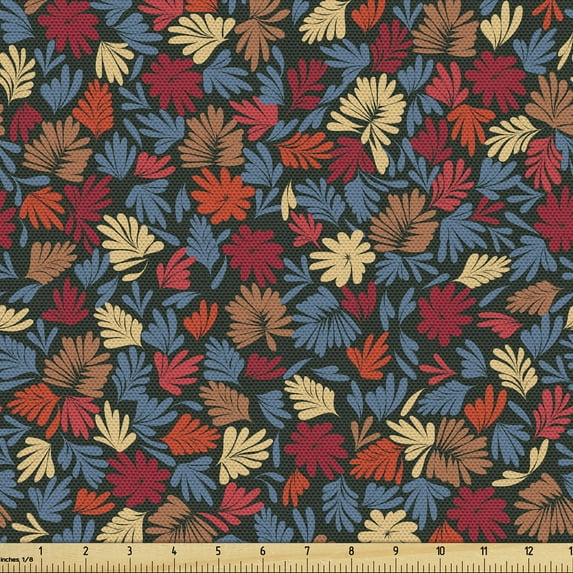 Colorful Fabric by the Yard, Autumn Forest Theme Fallen Fern Leaves in Different Colors Vintage Exotic Nature, Decorative Upholstery Fabric for Chairs & Home Accents, Multicolor by Ambesonne