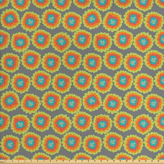 Colorful Fabric by the Yard, Blossoming Doodle Pattern with Greyscale Background Summer Season Simple Design, Decorative Upholstery Fabric for Chairs & Home Accents, Multicolor by Ambesonne