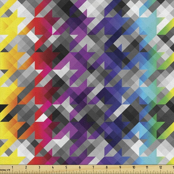 Ambesonne Colorful Fabric by the Yard Upholstery, Diagonal Houndstooth, 1 Yard, Multicolor