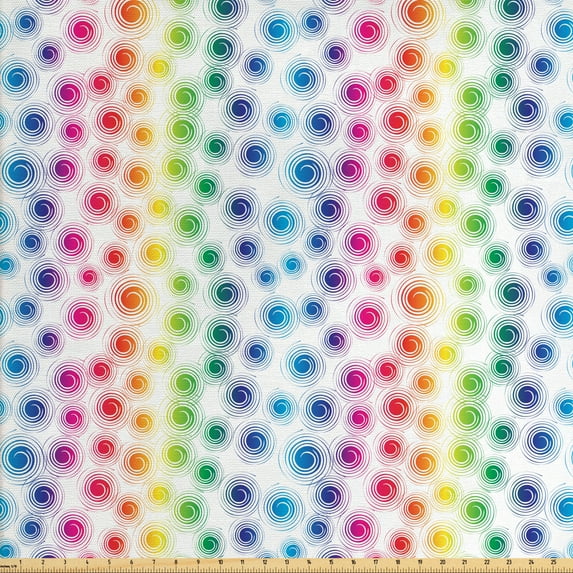 Ambesonne Colorful Fabric by the Yard Upholstery, Funky Geometric Retro, 3 Yards, Multicolor