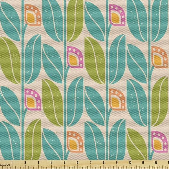 Ambesonne Colorful Fabric by the Yard Upholstery, Geometric Botany Pattern, 1 Yard, Multicolor