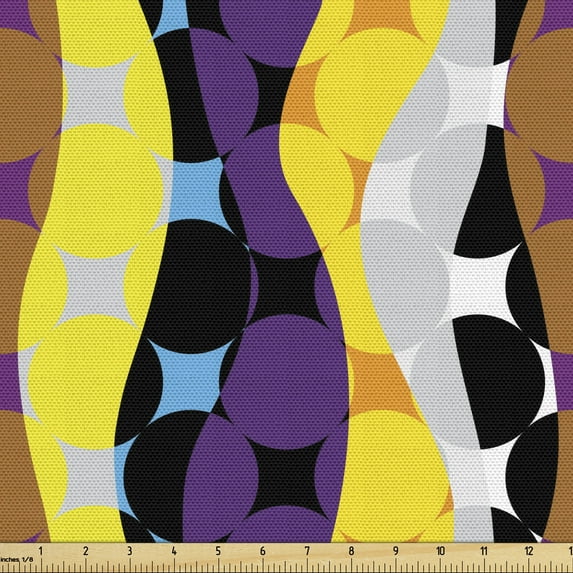 Ambesonne Colorful Fabric by the Yard Upholstery, Repetitive Circles Pattern, 2 Yards, Multicolor