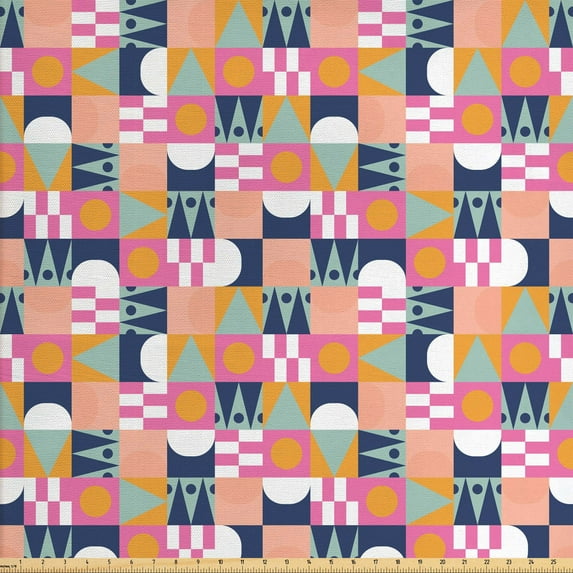 Colorful Fabric by the Yard, Hipster Composition of Abstract Geometrical Shapes Retro Style Tiles, Decorative Upholstery Fabric for Sofas and Home Accents, Multicolor by Ambesonne