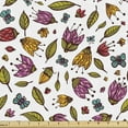 thumbnail image 1 of Colorful Fabric by the Yard, Ornamental Floral Motifs and Butterflies Illustration on Plain Background, Decorative Upholstery Fabric for Chairs & Home Accents, White Multicolor by Ambesonne, 1 of 5