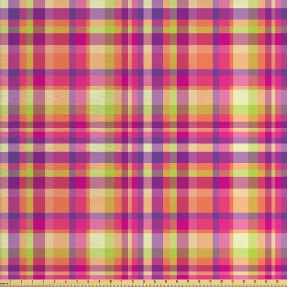 Ambesonne Colorful Fabric by the Yard Upholstery, Checkered Pixel Squares, 5 Yards, Multicolor