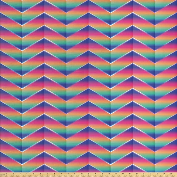 Colorful Fabric by the Yard, Triangular Shapes with Retro Funky Zigzag Patterns in Rainbow Colors Abstract Art, Decorative Upholstery Fabric for Chairs & Home Accents, Multicolor by Ambesonne