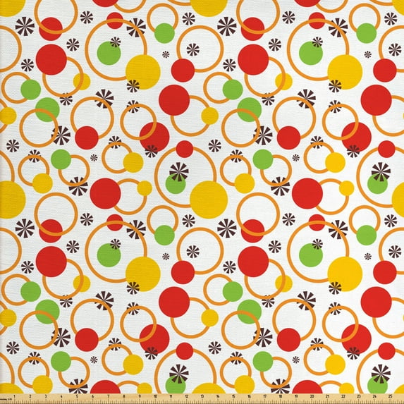 Colorful Fabric by the Yard Upholstery, Abstract Circles and Snowflake Pattern with Vibrant Colors Geometric Composition, Decorative Fabric for DIY and Home Accents, Multicolor by Ambesonne