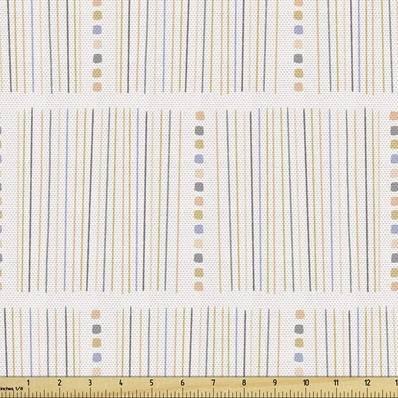 Colorful Fabric by the Yard Upholstery, Hand Drawn Graphic Elements Stripes and Dots in Doodle Style Vertical Design, Decorative Fabric for DIY and Home Accents, Multicolor by Ambesonne