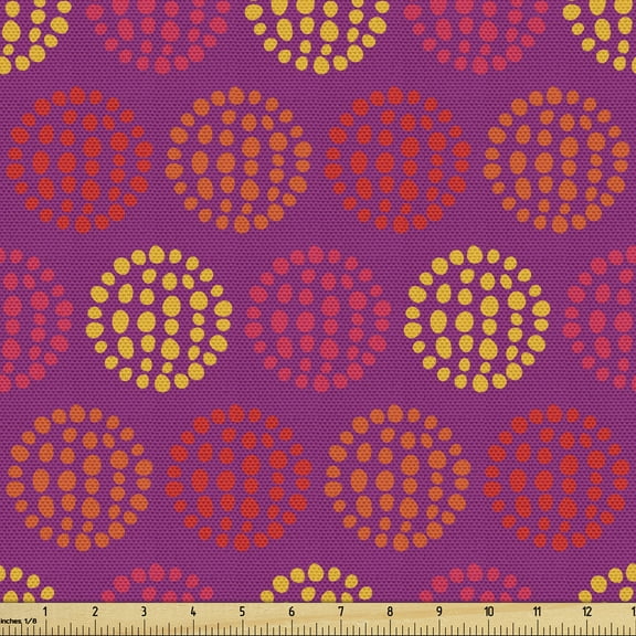 Ambesonne Colorful Fabric by the Yard Upholstery, Circles with Polka Dots, 10 Yards, Multicolor