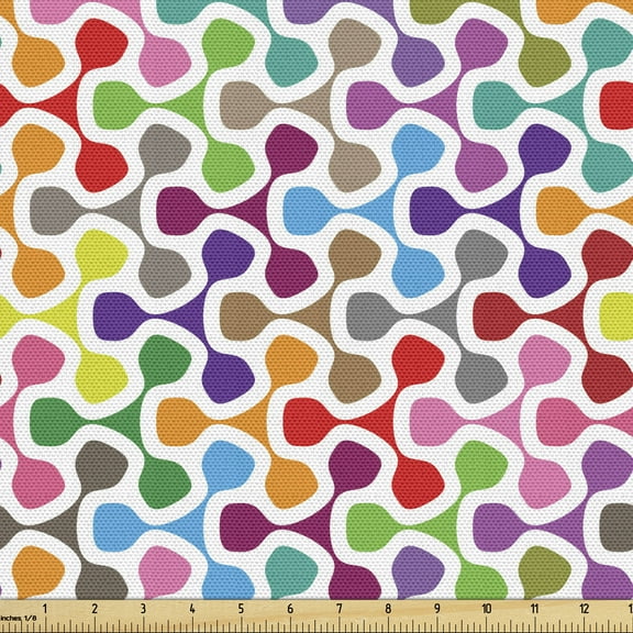 Ambesonne Geometry Fabric by the Yard Upholstery, Colorful Curve Pattern, 5 Yards, Multicolor