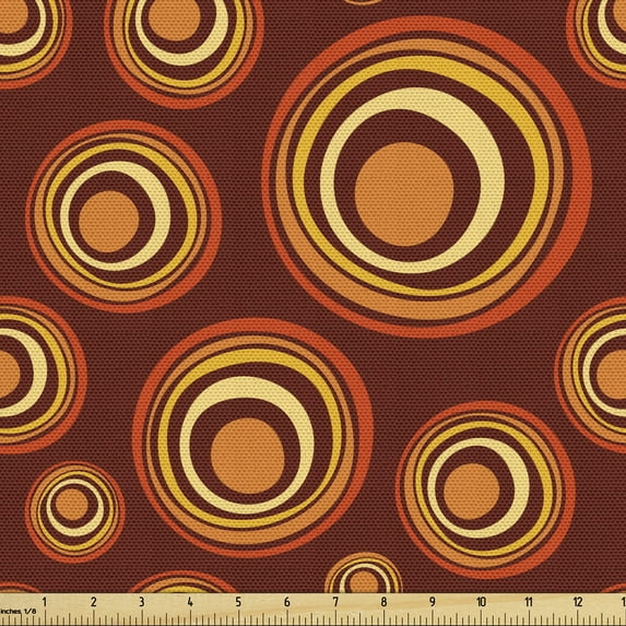 Ambesonne Colorful Fabric by the Yard Upholstery, Asymmetrical Circle Shapes, 1 Yard, Burgundy Marigold and Cream
