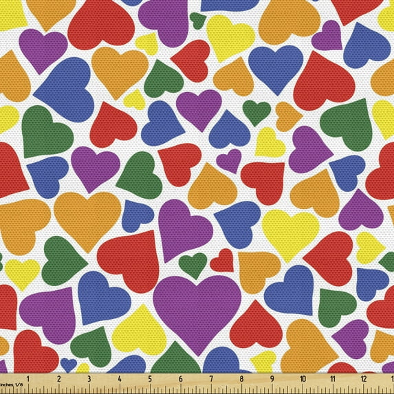Ambesonne Colorful Fabric by the Yard Upholstery, Valentines Day Hearts Art, 3 Yards, Multicolor