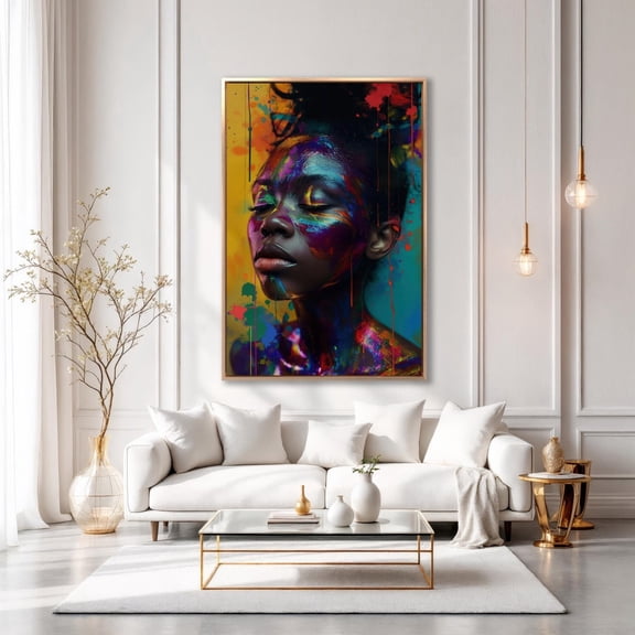 Colorful Face Makeup Black Woman Wall Art African Pretty Girl Poster Abstract Poster Idea Beauty Salon Decor UNFRAMED Poster, 12x18