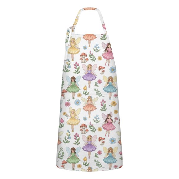 Colorful Fairy Flower Pattern Apron-Garden Aprons for Women with Pockets-Cotton Linen Waterproof Kitchen Cooking Gardening Aprons Adjustable for Kitchen,Cooking,BBQ and Salon 33x27 Inch