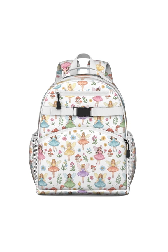 Colorful Fairy Flower Pattern Backpack for School,Cute School Bag,Schoolbag with Adjustable Shoulder Straps & Padded Back,15.25"x11.5"x5.25"