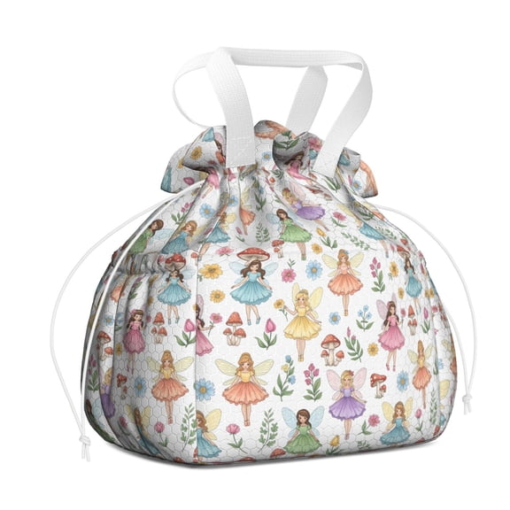 Colorful Fairy Flower Pattern Drawstring Lunch Bag Women - Drawstring Lunch Bag Insulated for Work Office - Stain-Resistant Large Lunchbags for Women with Multi-Pockets