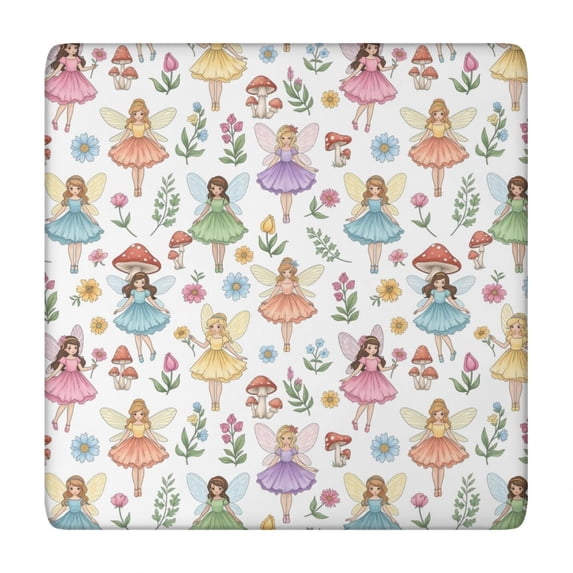 Colorful Fairy Flower Pattern Square Fitted Tablecloth with Elastic Edge,Square Table Cover,Washable Elastic Table Cover for Home Kitchen Party Decor 34"x34"