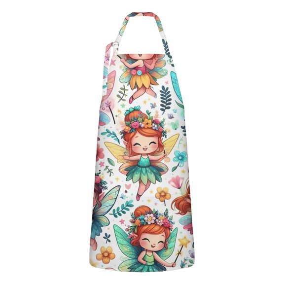 Colorful Fairy Princess Pattern Apron-Garden Aprons for Women with Pockets-Cotton Linen Waterproof Kitchen Cooking Gardening Aprons Adjustable for Kitchen,Cooking,BBQ and Salon 33x27 Inch